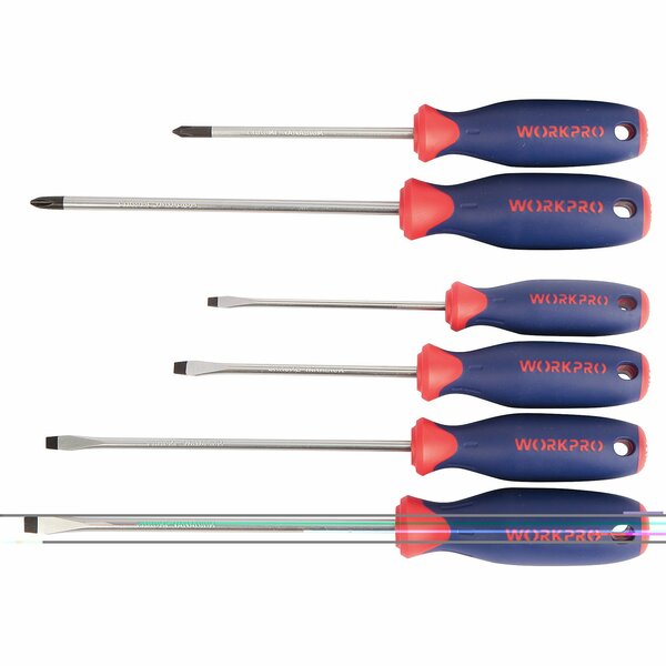 Prime-Line WORKPRO Screwdriver Set, Chrome-Vanadium Blades w/Magnetic Tips and Plastic Grips 6 Pack W000800